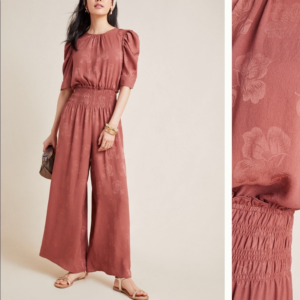 Castille Wide-Leg Jacquard Jumpsuit in Dusty Rose